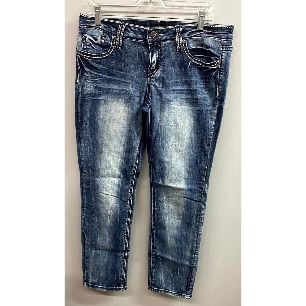 Twentyone Black By Rue21 Jeans Women 11/12R Blue Denim Rhinestone Stretch Skinny